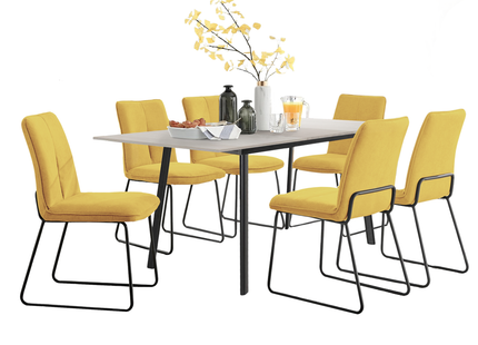 Avery - Extending Dining Table & Halle Mustard Fabric Dining Chairs