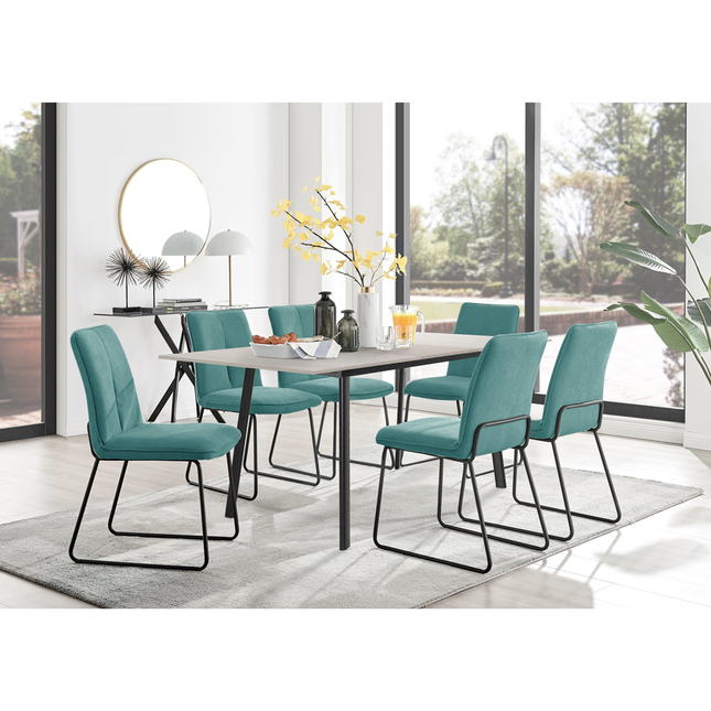 Avery - Extending Dining Table & Halle Turquoise Fabric Dining Chairs