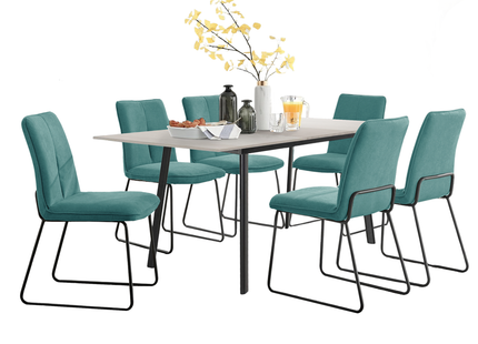 Avery - Extending Dining Table & Halle Turquoise Fabric Dining Chairs