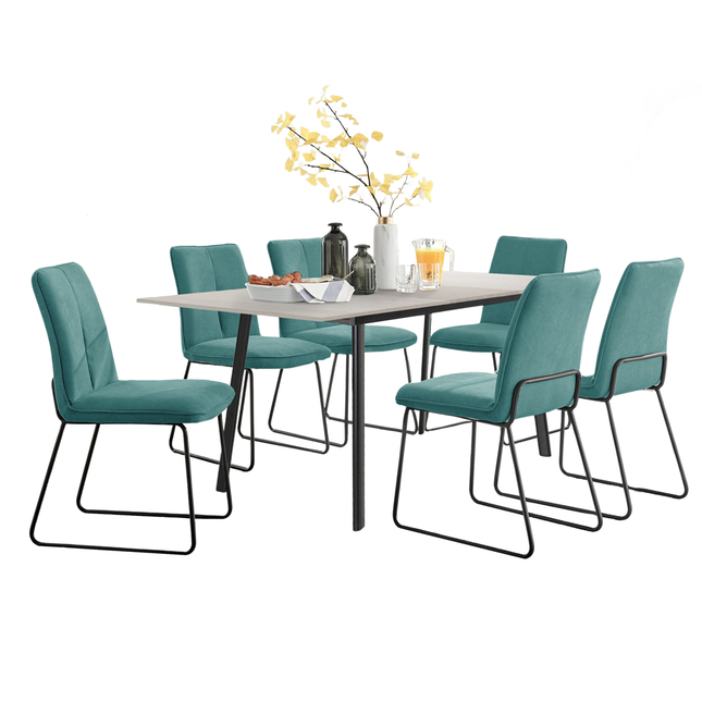 Avery - Extending Dining Table & Halle Turquoise Fabric Dining Chairs