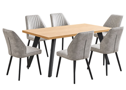 Barkley – Oak Melamine Table with 6 Chairs Dining Set