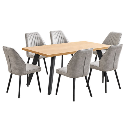 Barkley – Oak Melamine Table with 6 Chairs Dining Set