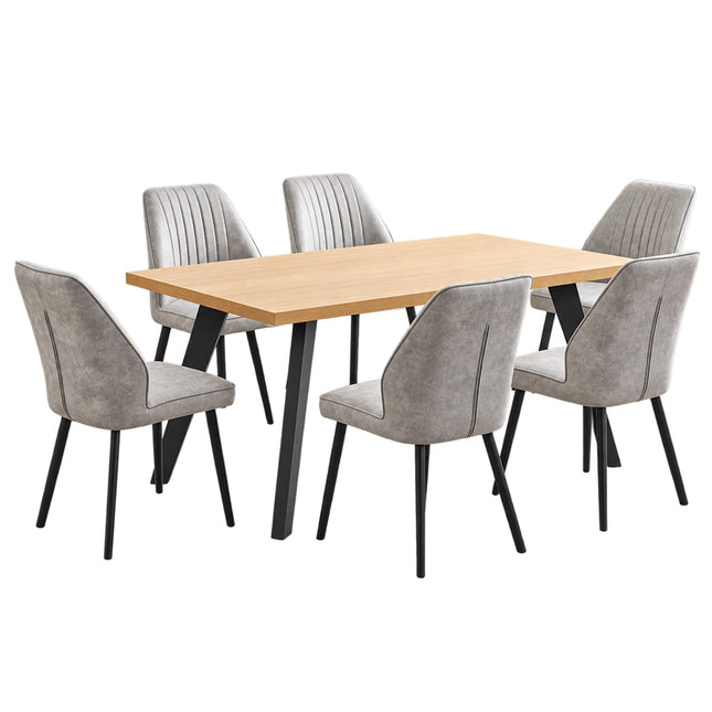 Barkley – Oak Melamine Table with 6 Chairs Dining Set