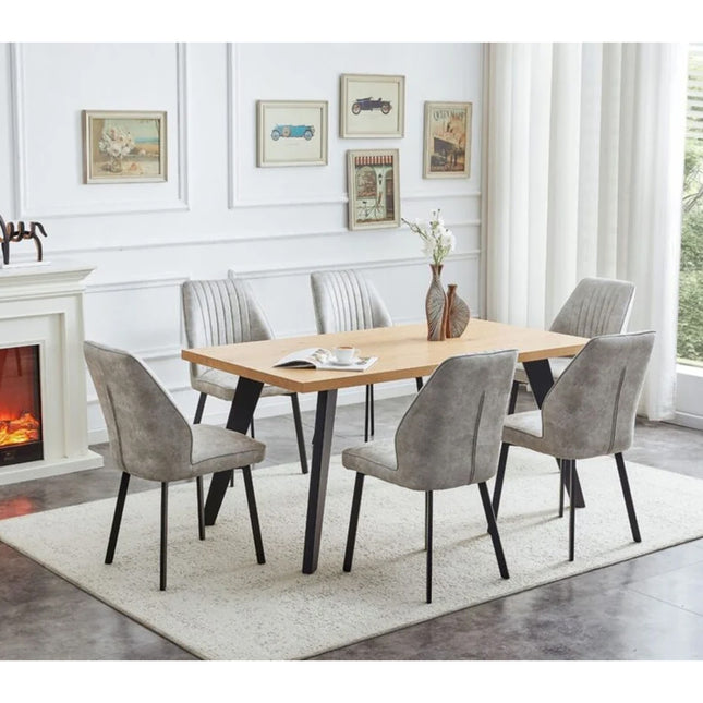 Barkley – Oak Melamine Table with 6 Chairs Dining Set