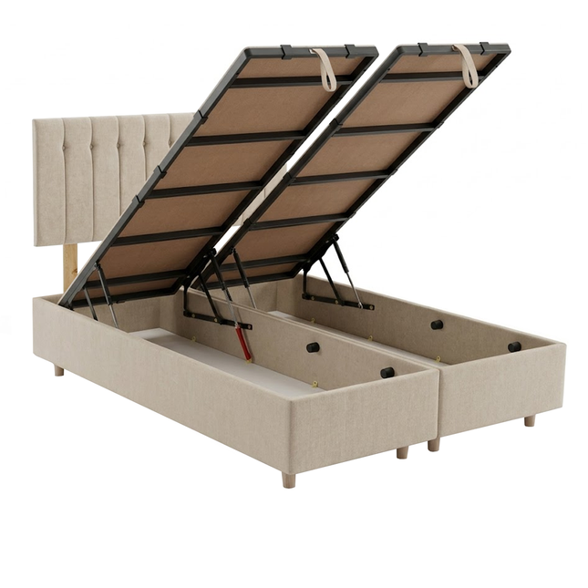 Bella - Upholstered Oyster Beige Ottoman Lift Up Storage Divan Base| 4ft Small Double