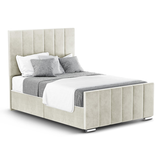 Brook - Plush Velvet Cream Upholstered Double Divan Bed, Headboard & Mattress (4ft6)