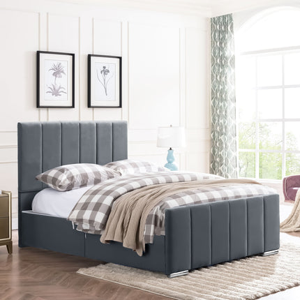 Brook - Plush Velvet Charcoal Grey Upholstered Double Divan Base & Headboard (4ft6)