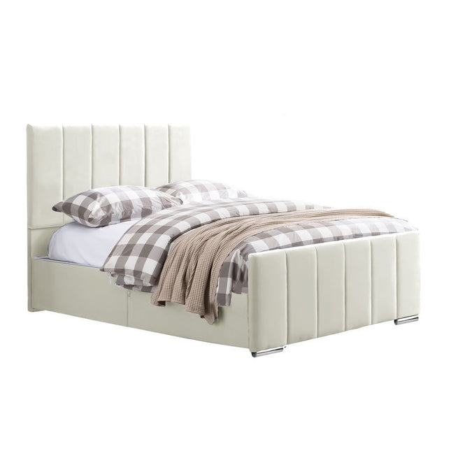 Brook - Plush Velvet Cream Upholstered Double Divan Bed, Headboard & Mattress (4ft6)