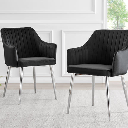 Kerry - Large Dark Oak Wood Effect Dining Table & Calla Black Velvet Chrome Leg Luxury Dining Chair