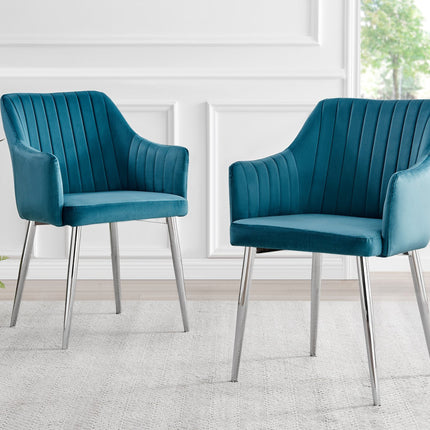 Calla - Blue Velvet Chrome Leg Luxury Dining Chair