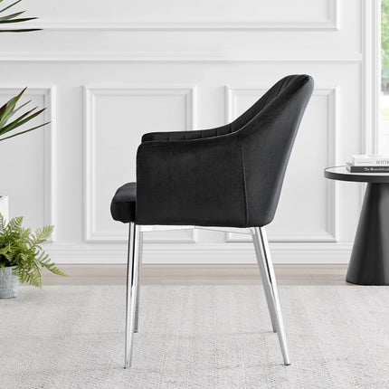 Calla - Black Velvet Chrome Leg Luxury Dining Chair
