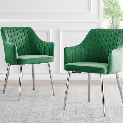 Calla - Green Velvet Chrome Leg Luxury Dining Chair