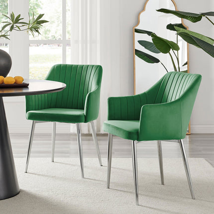 Kerry - Dark Oak Wood Effect Dining Table & 4 Calla Green Velvet Chrome Leg Luxury Dining Chair