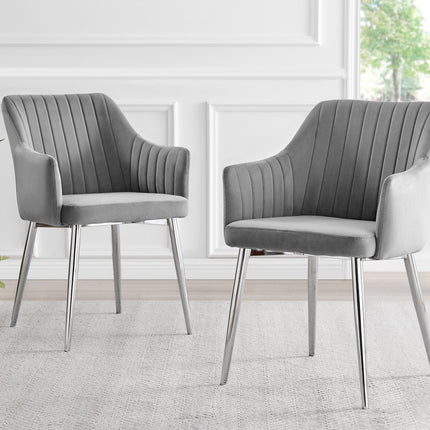 Kerry - Large Dark Oak Wood Effect Dining Table & Calla Grey Velvet Chrome Leg Luxury Dining Chair