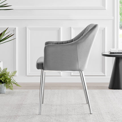 Calla - Grey Velvet Chrome Leg Luxury Dining Chair