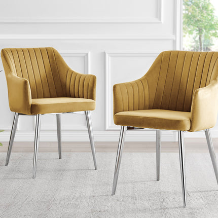 Calla - Yellow Velvet Chrome Leg Luxury Dining Chair