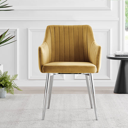 Calla - Yellow Velvet Chrome Leg Luxury Dining Chair