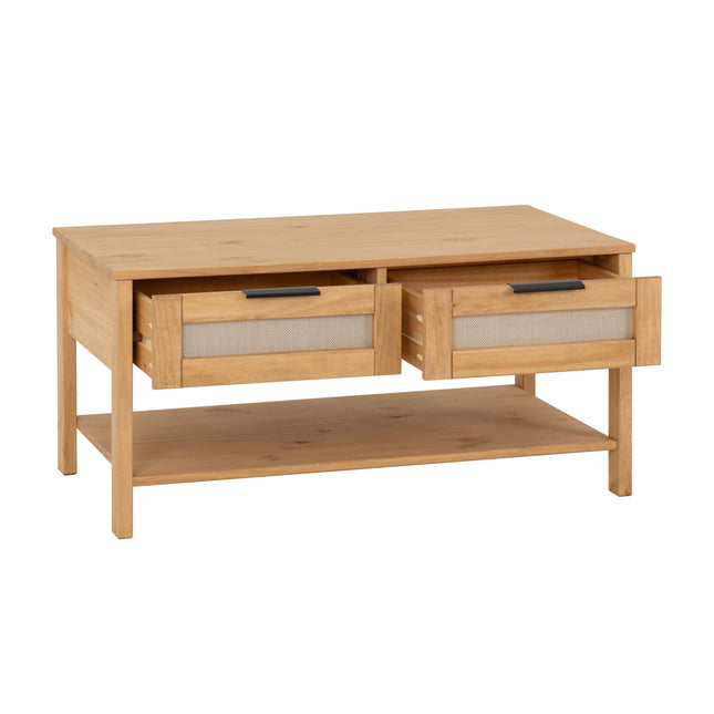 Corona - 2 Drawers Pine Rattan Coffee Table