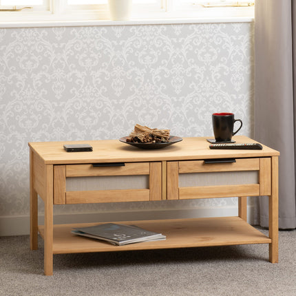 Corona - 2 Drawers Pine Rattan Coffee Table