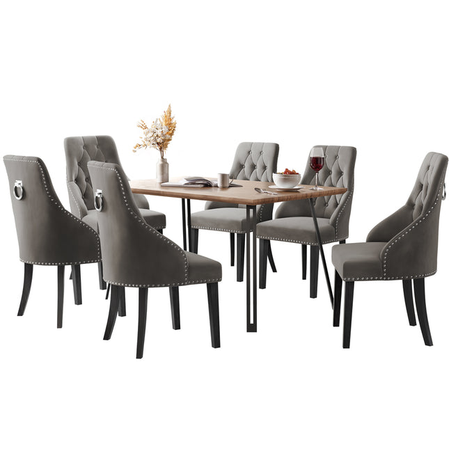 Corrib- Large Dark Oak Wood Effect Dining Table & Hilton Mink Velvet Upholstered Buttoned Dining Chair