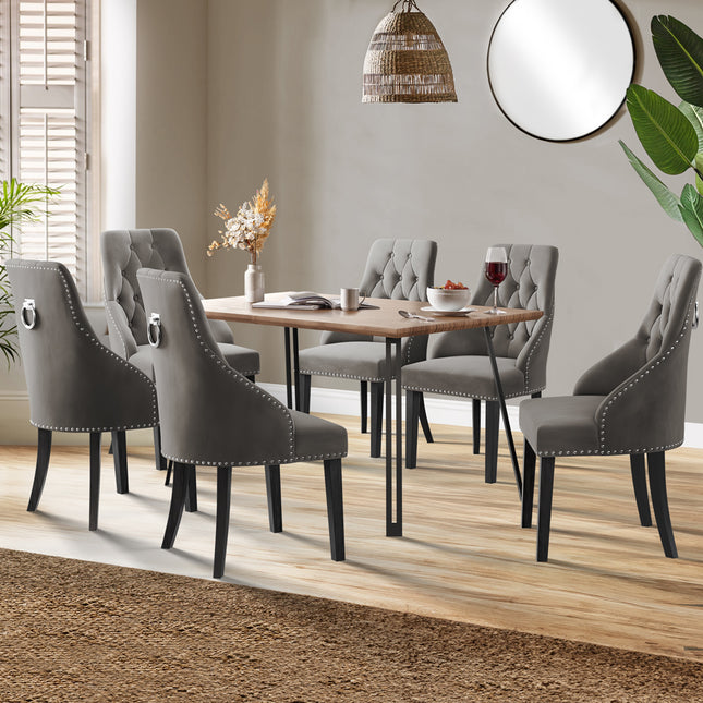 Corrib- Large Dark Oak Wood Effect Dining Table & Hilton Mink Velvet Upholstered Buttoned Dining Chair