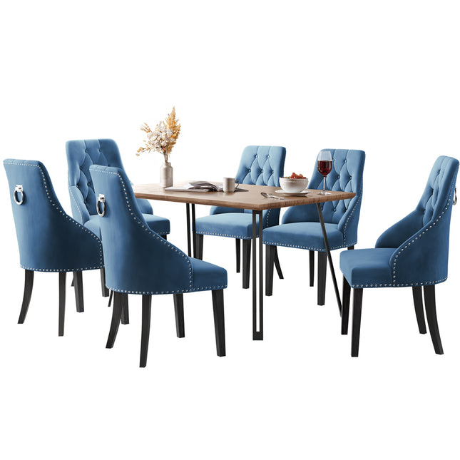 Corrib- Large Dark Oak Wood Effect Dining Table & Hilton Navy Blue Velvet Upholstered Buttoned Dining Chair (Copy)