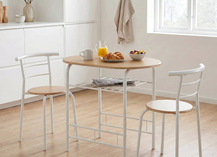 Derry 2 Seater Dining Set – Oak Effect & White Metal