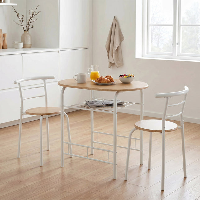 Derry 2 Seater Dining Set – Oak Effect & White Metal