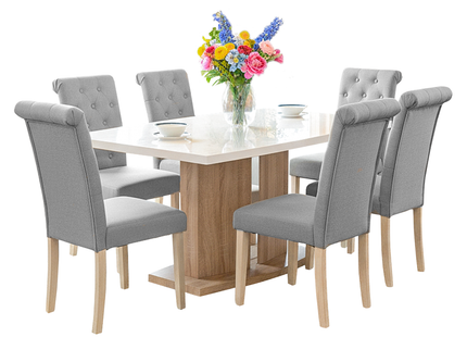Detroit High Gloss White Top Sonoma Table & Venice Grey Dining Chairs