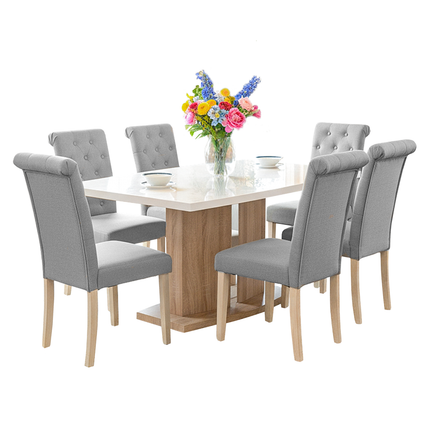 Detroit High Gloss White Top Sonoma Table & Venice Grey Dining Chairs