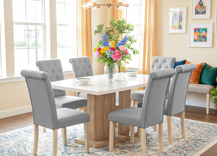 Detroit High Gloss White Top Sonoma Table & Venice Grey Dining Chairs