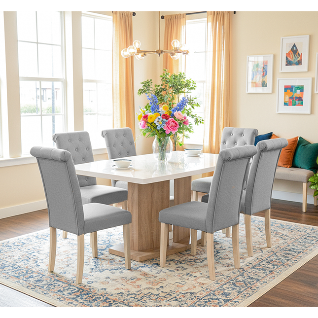 Detroit High Gloss White Top Sonoma Table & Venice Grey Dining Chairs