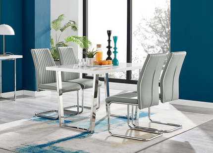Dunloe - White High Gloss Dining Table & 4 Elba Chairs