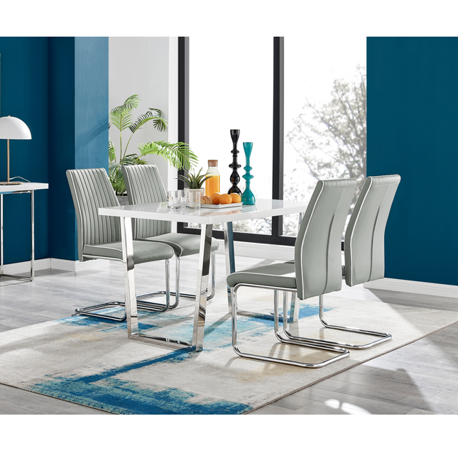 Dunloe - White High Gloss Dining Table & 4 Elba Chairs