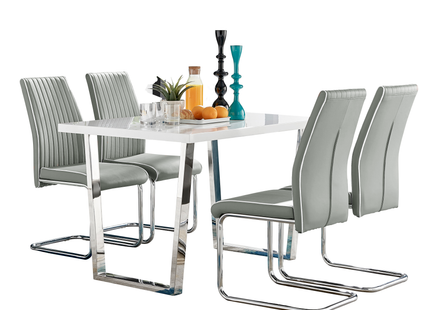 Dunloe - White High Gloss Dining Table & 4 Elba Chairs