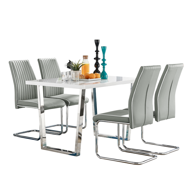 Dunloe - White High Gloss Dining Table & 4 Elba Chairs