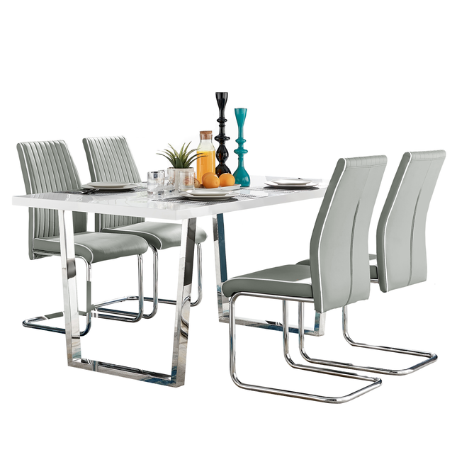 Dunloe - Large White High Gloss Dining Table & 4 Elba Chairs