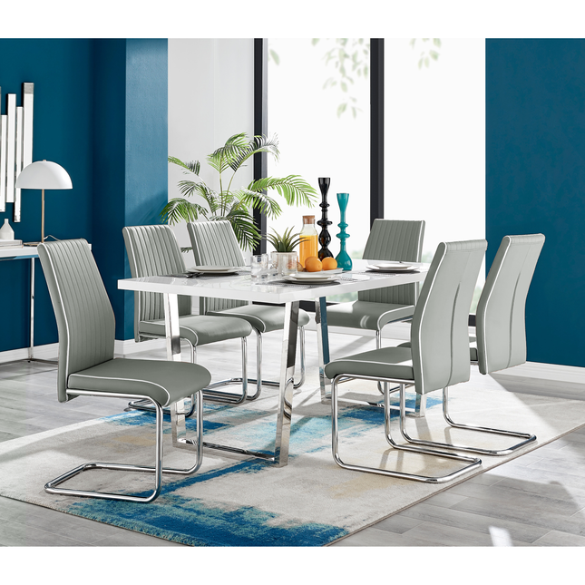 Dunloe - Large White High Gloss Dining Table & 6 Elba Chairs
