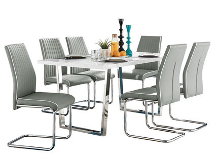 Dunloe - Large White High Gloss Dining Table &  Grey Elba Chairs