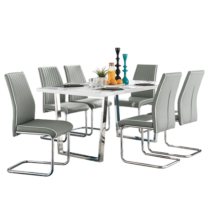 Dunloe - Large White High Gloss Dining Table & 6 Elba Chairs