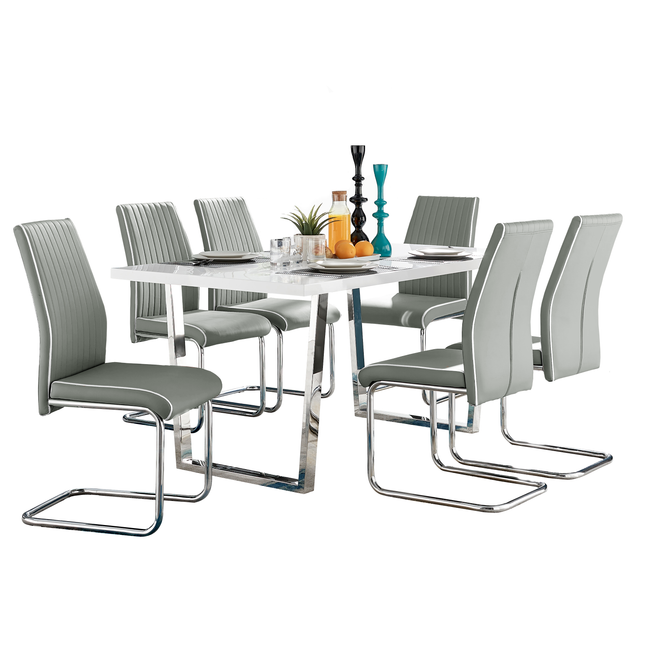 Dunloe - Large White High Gloss Dining Table & 6 Elba Chairs
