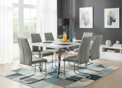 Dunloe - Large White High Gloss Dining Table &  Grey Elba Chairs