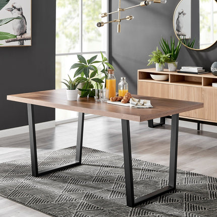 Kerry - Large Dark Oak Wood Effect Dining Table & Calla Black Velvet Chrome Leg Luxury Dining Chair