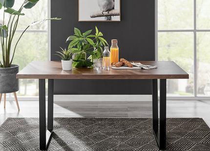 Kerry - Dark Oak Wood Effect Dining Table & 4 Maya Blue Velvet Dining Chairs