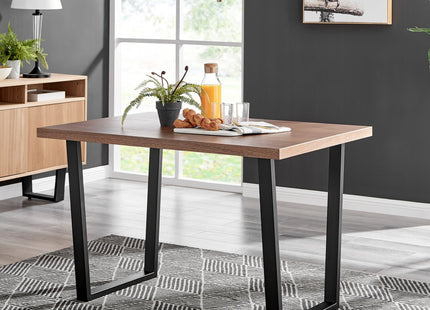 Kerry - Large Dark Oak Wood Effect Dining Table & Halle Beige Fabric Dining Chairs