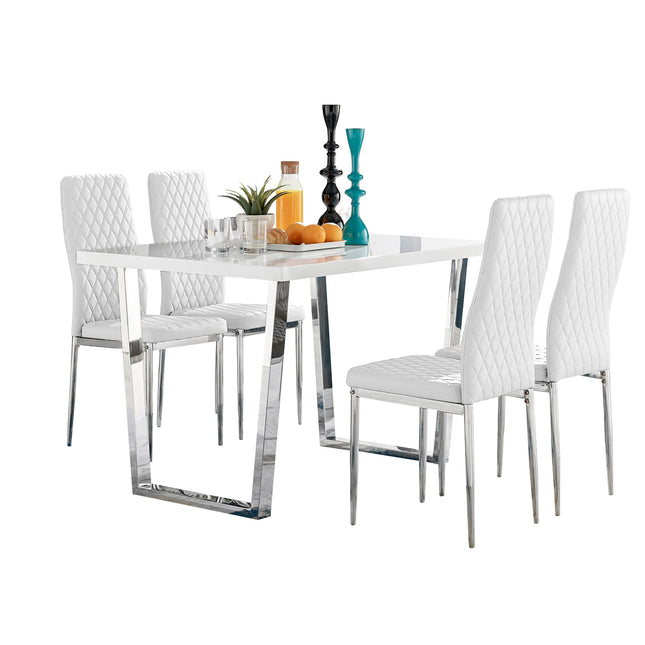Dunloe - White High Gloss Dining Table & 4 Studio White Dining Chairs Chairs