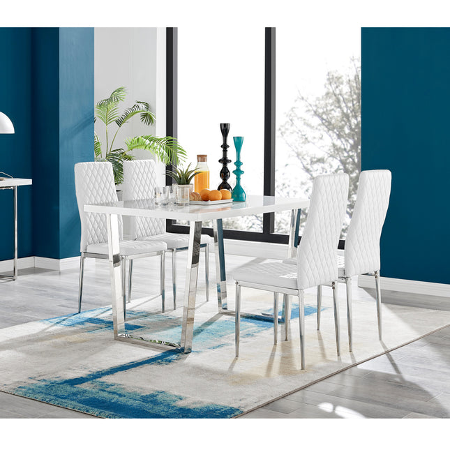 Dunloe - White High Gloss Dining Table & 4 Studio White Dining Chairs Chairs