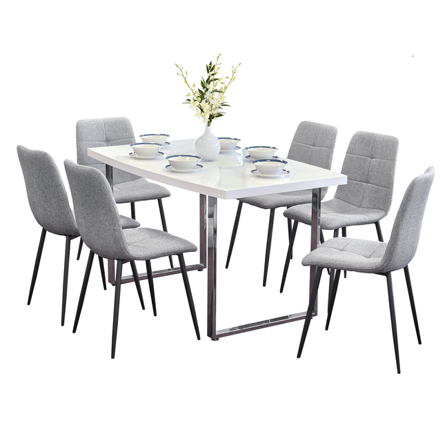 Dunloe - Large White High Gloss Dining Table &  Grey Helsinki Chairs
