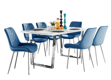 Dunloe - Large High Gloss White Dining Table & Navy Blue Maya Chairs