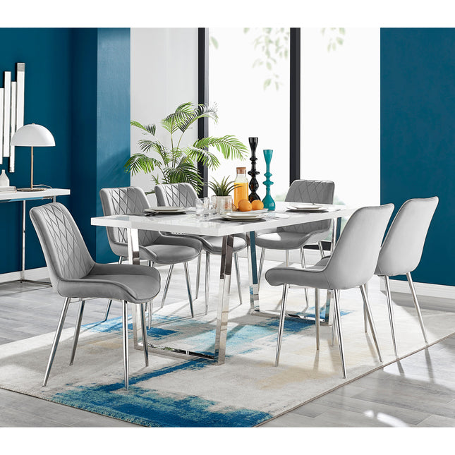 Dunloe - Large High Gloss White Dining Table & Grey Maya Chairs